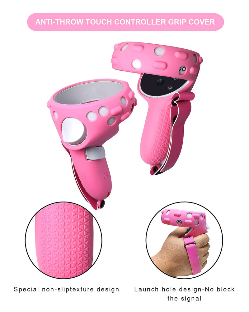 VR Adjustable Head Strap for Oculus Quest 2 Skins Cute Accessories with Silicone Touch Controller Grip Cover,Barbie Pink 6 in1 VR Shell Protector Cover & VR Face Cover Replacement Set Pink 2