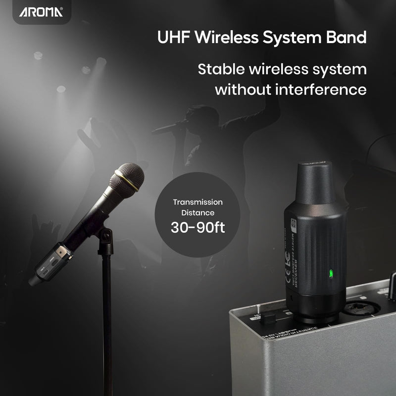 AROMA Wireless XLR Transmitter Receiver, UHF Wireless Microphone Audio System for Dynamic Mics PA Mixer