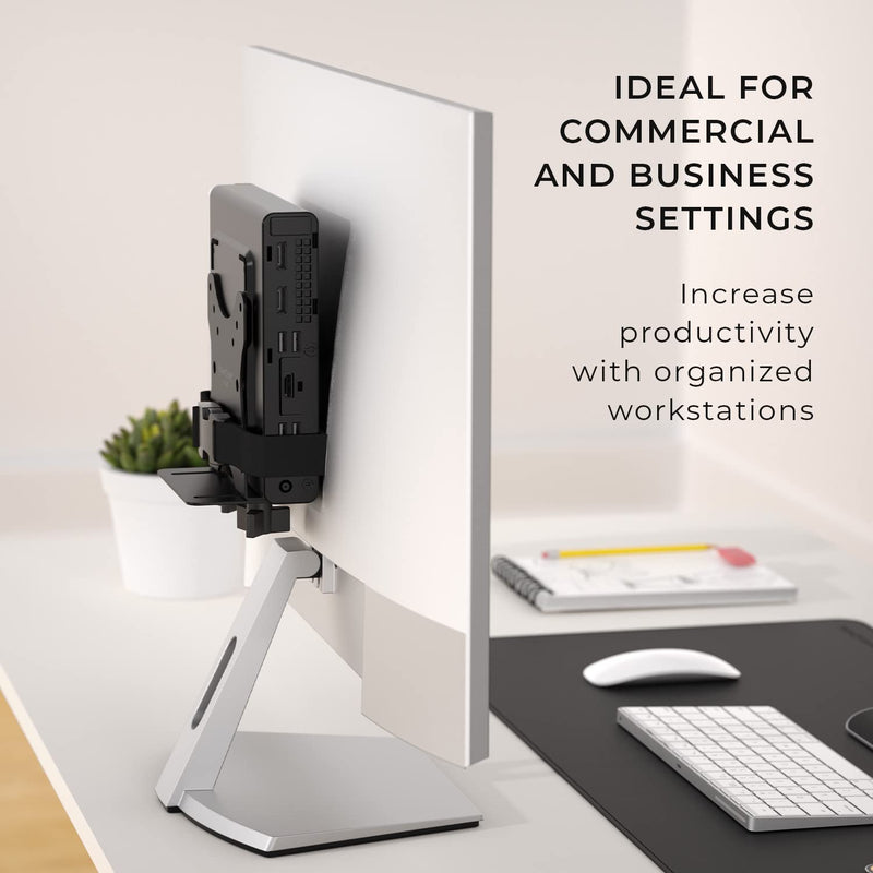 HumanCentric Thin Client Mount Bracket Mini PC VESA Monitor Arm, Under Desk | Fits Devices 0.65–2.55" Depth, Mounts to Pole or Surface, Compatible with 75x75 & 100x100mm VESA Patterns