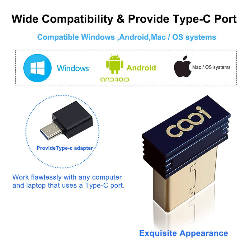 Mouse Jiggler, COOIDEA Mini Undetectable Mouse Mover with ON/Off Touch Switch, USB-C Adapter ,2 Jiggle Modes, Driver-Free, Plug-and-Play Keeps Computer/Laptop Awake,Black.