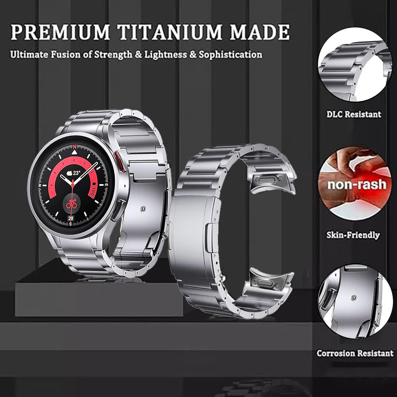 20mm No Gap Titanium Bands for Galaxy Watch 7 6 5 4 FE 44mm 40mm | Metal Strap for Samsung Watch 6 Classic 47/43mm,5 Pro 45mm,4 Classic 46/42mm | Lightweight,Hypoallergenic,Fit wrist 5.9"-8.5" black 20mm
