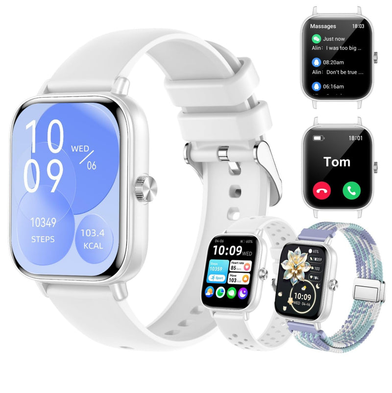 Smart Watch for Women Men, 1.83'' HD Touchscreen Smartwatch with Bluetooth Call/Make Calls, Fitness Tracker with 150+ Sports Modes/Activity/Sleep Monitor for iOS/Android (White) White(3bands)