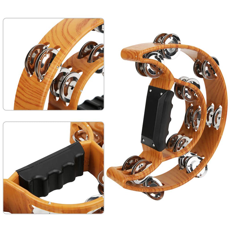Metal Tambourine Half Moon Musical Instruments, Double Row Metal Jingles Hand Held Instruments Percussion with Ergonomic Handle Grip Tambourines for Adults