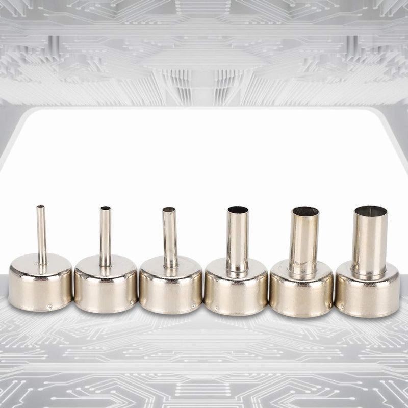6pcs Hot Air Gun Nozzle 858 Heat Gun SMD Rework Station Accessory 3/4/5/8/10/12mm,Hot Air Gun Nozzle Satisfy Various Soldering and Repair Requirement.