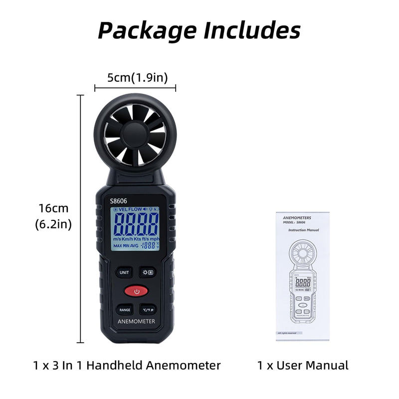 Tolesum 3 in 1 Digital Wind Gauge, Handheld Anemometer with Measurement of Wind Speed, Temperature, Windchill Wind Speed Meter Gauge for Surfing/Drone/HAVC/Sailing