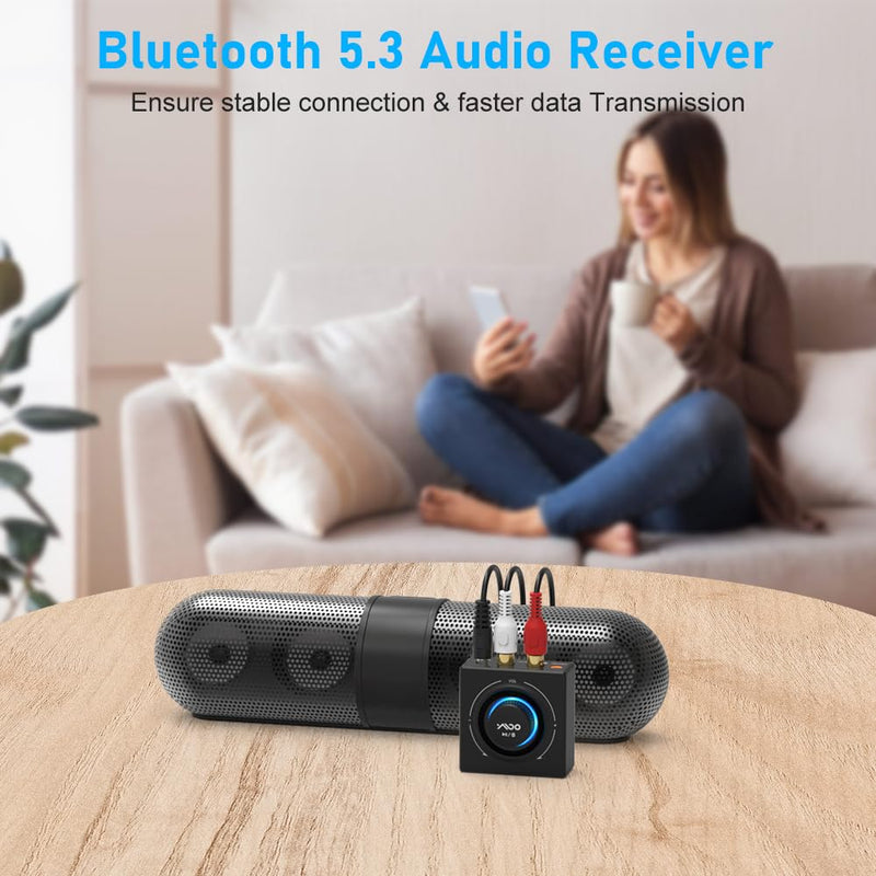 [AUSTRALIA] - YMOO B06T3 Bluetooth 5.3 Receiver, 100ft RCA Bluetooth Audio Adapter for 3.5mm Jack AUX HiFi Home Stereo/Speaker from Smartphone/Tablet/Laptop, Dual Link for Two Speakers, SBC AAC Audio Black 