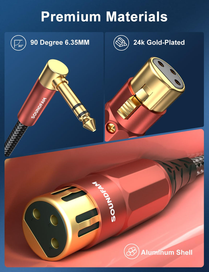 XLR Female to 1/4 Inch 90 Degree Right Angle 6.35mm TRS to XLR Female Balanced Interconnect Cable for Guitar, Subwoofer, Mixer, Microphone(16Feet/5M) 16 Feet Wine Red_XLR Female to 1/4" 6.35mm