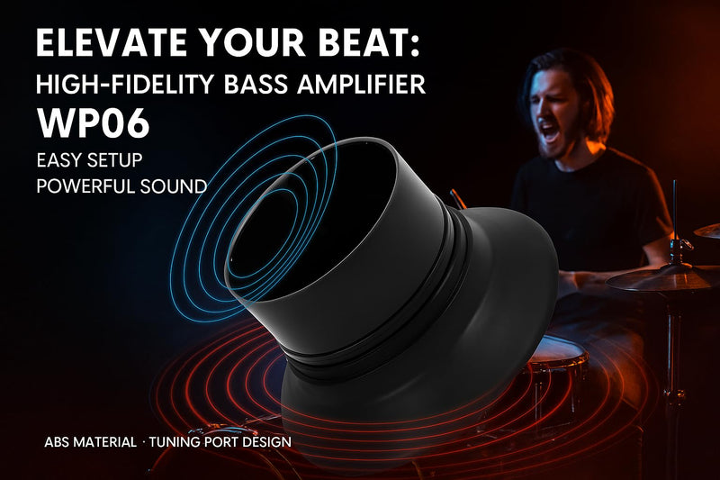 [AUSTRALIA] - Kick Drum Enhancer, Drum Bass Speaker Expands Frequency Enhances Musical Effect with Port Hole Protector for Performance (WP06 Black) WP06 Black 