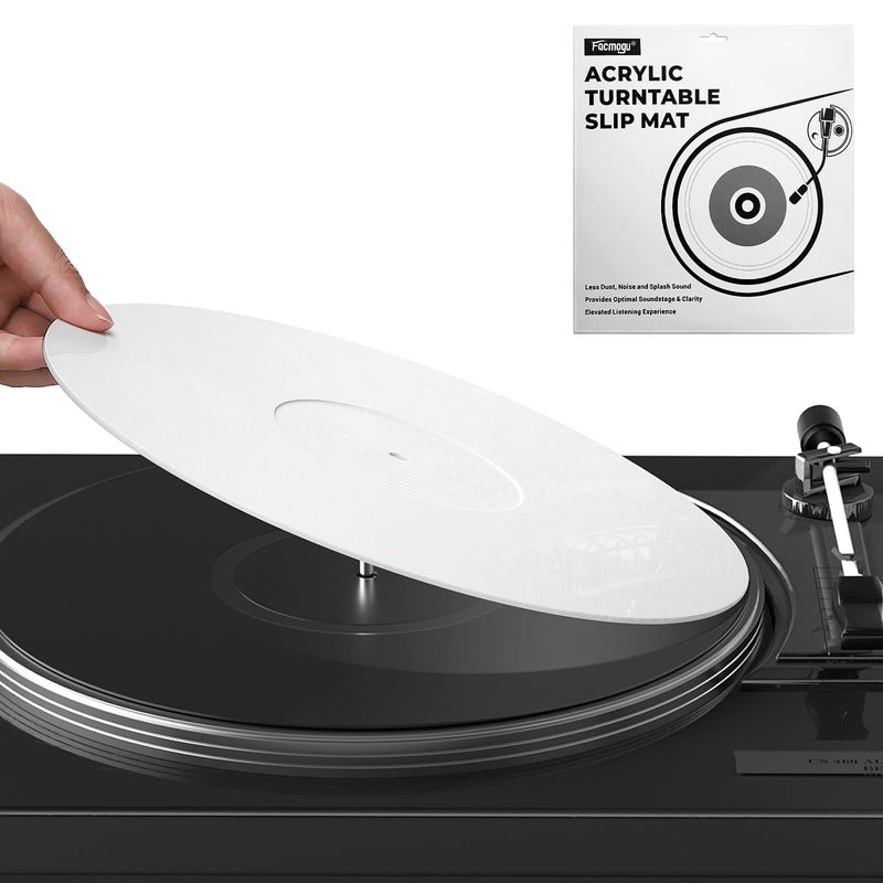 Facmogu 3mm White Acrylic Turntable Slipmat, 12In Vinyl Record Player Mats, Antistatic & Anti Vibration Record Platter Slip-Mat, Phonograph LP Record Mat, Reduce Noise & Tighter Bass Quality Slipmat