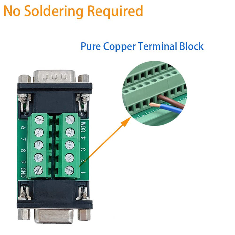 10Pcs RS232 DB9 Male to Female Terminal Breakout Board Connector | Test DB9 pins，for RS232/RS485/CAN/RS422 Serial Signals DB9 Male to Female（10pcs）