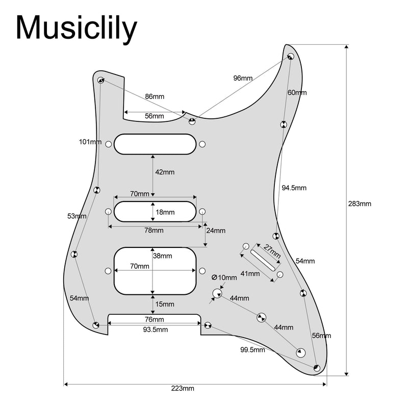Musiclily Pro 11-Hole Round Corner HSS Guitar Strat Pickguard Humbucker for USA/Mexican Stratocaster Open Pickup, 3Ply Parchment