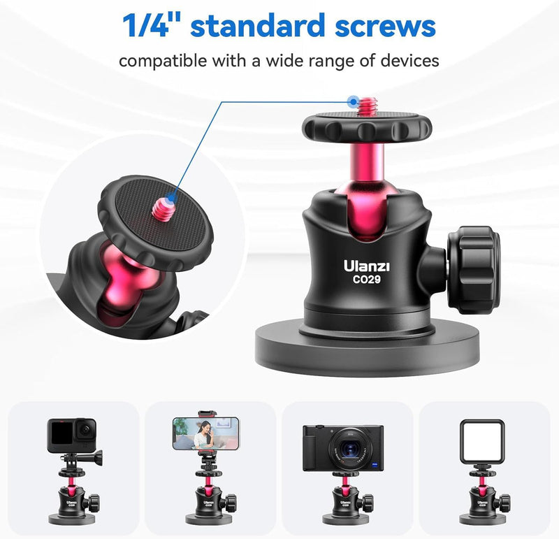 [AUSTRALIA] - ULANZI Magnetic Camera Mount for Action Camera, Strong Magnetic Mount with 360° Rotation Ball Head and Built-in 6 Magnets, Compatible with Gopro Hero 13/12/11/10, DJI Osmo Action Osmo Nano, Insta360 