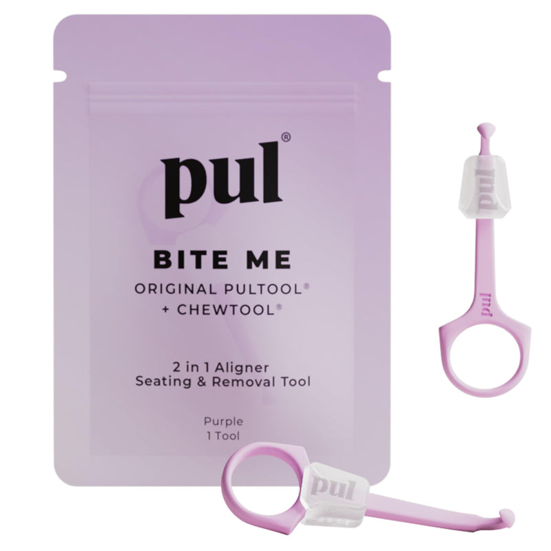 [AUSTRALIA] - PUL Pack of 2 2-in-1 Invisalign Chewies and Aligner Removal Tool for Clear Aligners, Retainers and Trays - Reusable Invisalign Accessory with Chewy and Remover Hook - Travel Size Seating Tool - Purple 2 Pack 