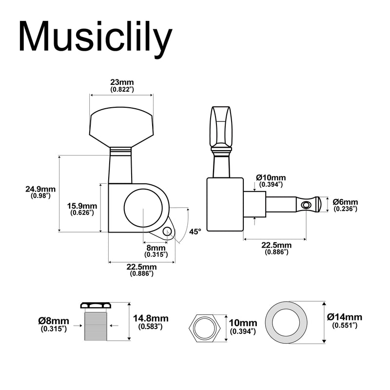 Musiclily Pro 3R3L Sealed Guitar Tuners Tuning Machines Set for Les Paul Style Electric Guitar or Fender Acoustic Guitar, Big Button Chrome