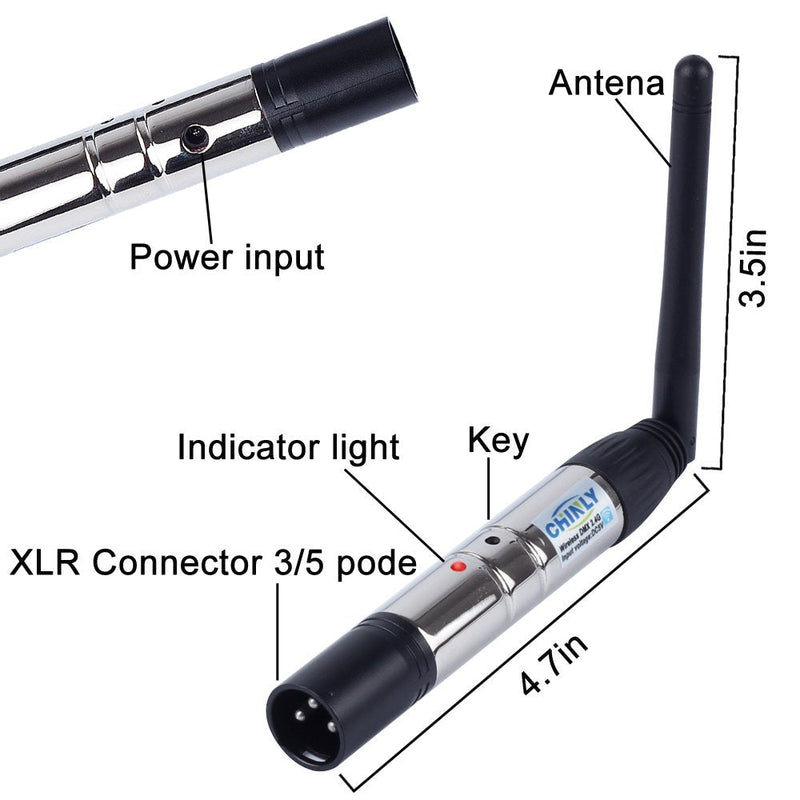 [AUSTRALIA] - CHINLY 4pcs DMX512 DMX Dfi DJ 2.4G Wireless 3 Receiver with Light Dome & 1 Transmitter LED Lighting Control Short version for LED Stage Par Party Light 