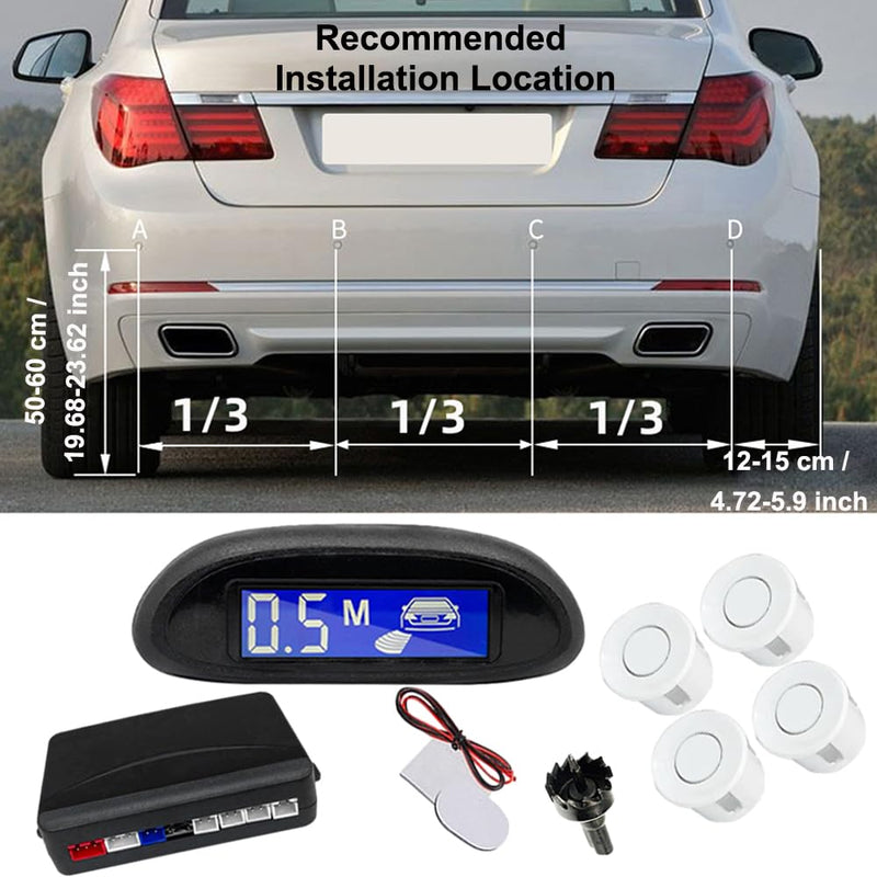 [AUSTRALIA] - 4 Sensors Car Parking Assistance Reversing Radar LED Display Sound Warning White, Car Reversing Radars System, Front/Rear LED Display 12V Car Vehicle Reverse Backup Radar System 