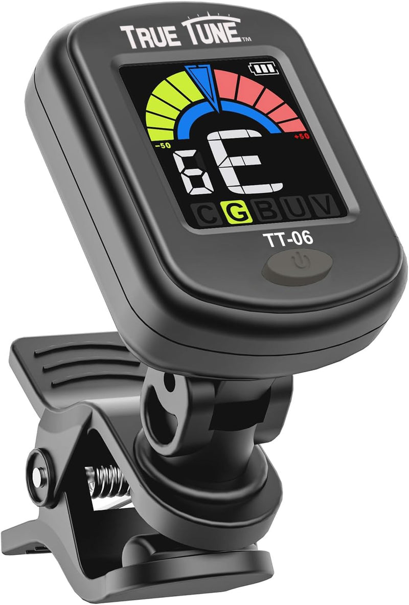 TT-06 Rechargeable Clip-On Chromatic Instrument Tuner for Guitar, Bass, Ukulele, Banjo, Violin, Mandolin with Full Color Display