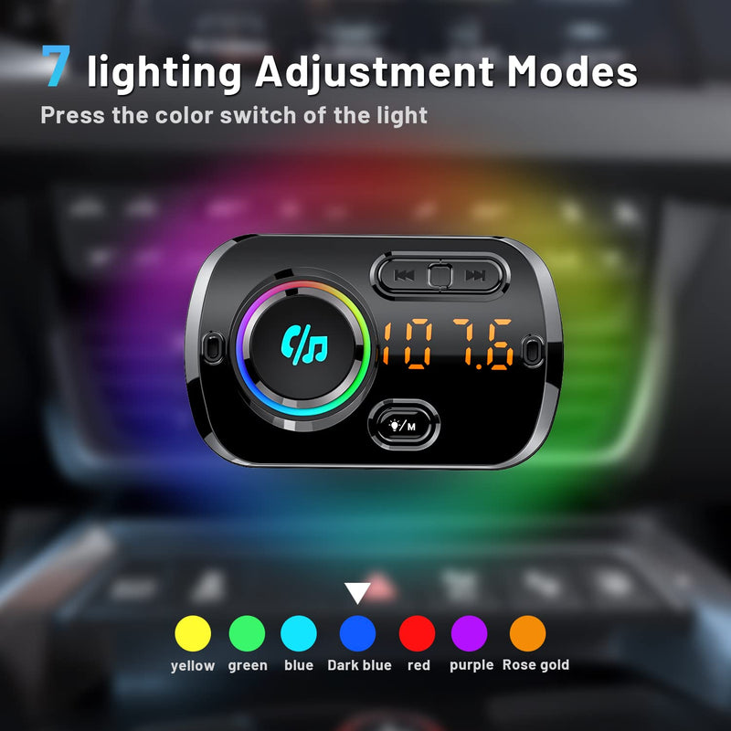 Bluetooth FM Transmitter for Car, Wireless Radio Adapter Car Music Player Receiver with Bluetooth FM Frequency Support Hands Free Call,Charger Dual USB Port,TF Card/AUX BC49BQ