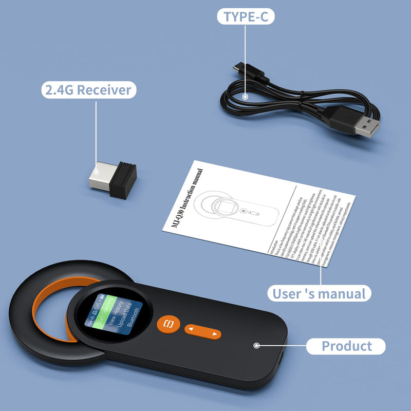 Symcode Animal Microchip Scanner with 1.44IN TFT Display, Bluetooth Wireless Pet Chip Scanner RFID Reader ISO11784/85/FDX-B/EMID 240 Records Data Storage Upload to PC New for 2024