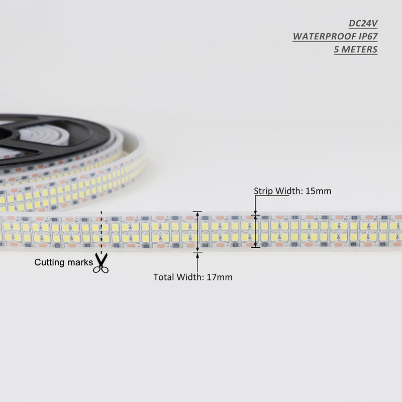 [AUSTRALIA] - LEDENET LED Strip Lights Cold White 6500K 16.4ft/5M Double Row 2835 SMD 2400LEDs DC 24V Daylight Bright Dimmable Flexible LED Tape Light Waterproof IP67 Outdoor Lighting(No Adapter and Dimmer) 