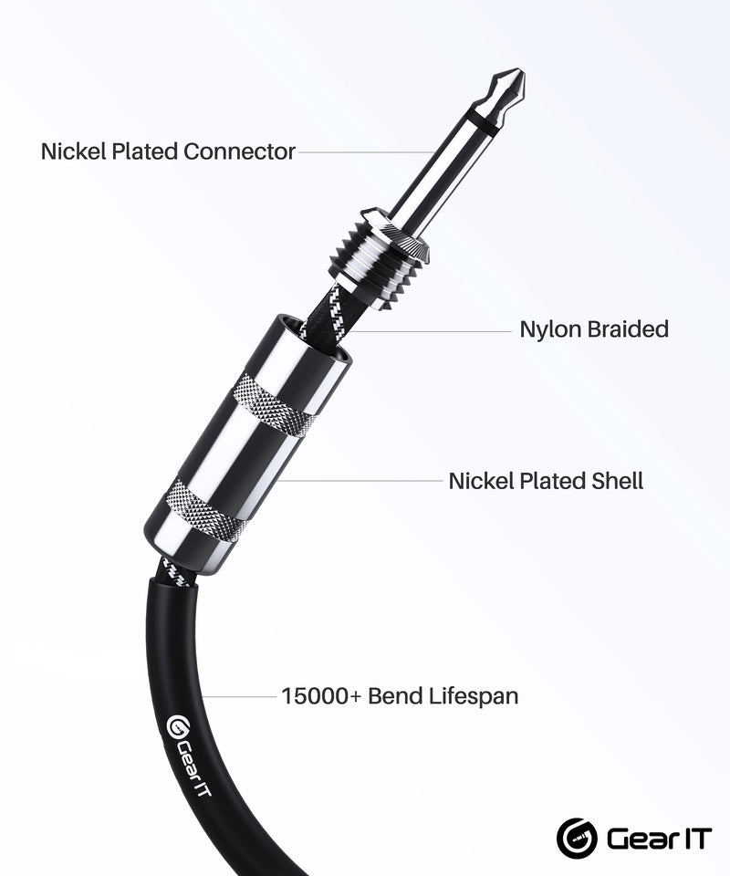 GearIT Audio Instrument Cable (15ft) 1/4 Inch to 1/4 inch Straight Male to Male for AMP Cord, Bass and Electric Guitar - Black/White 15 Feet