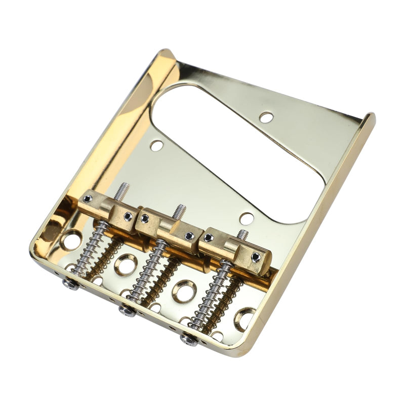 [AUSTRALIA] - Vintage Fixed Guitar Bridge with Brass Compensated 3-Saddle Steel Baseplate 10.8mm Guitar Bridge Compatible with Vintage Telecaster Tele Style Electric Guitar Replacement Parts Glod Gold 