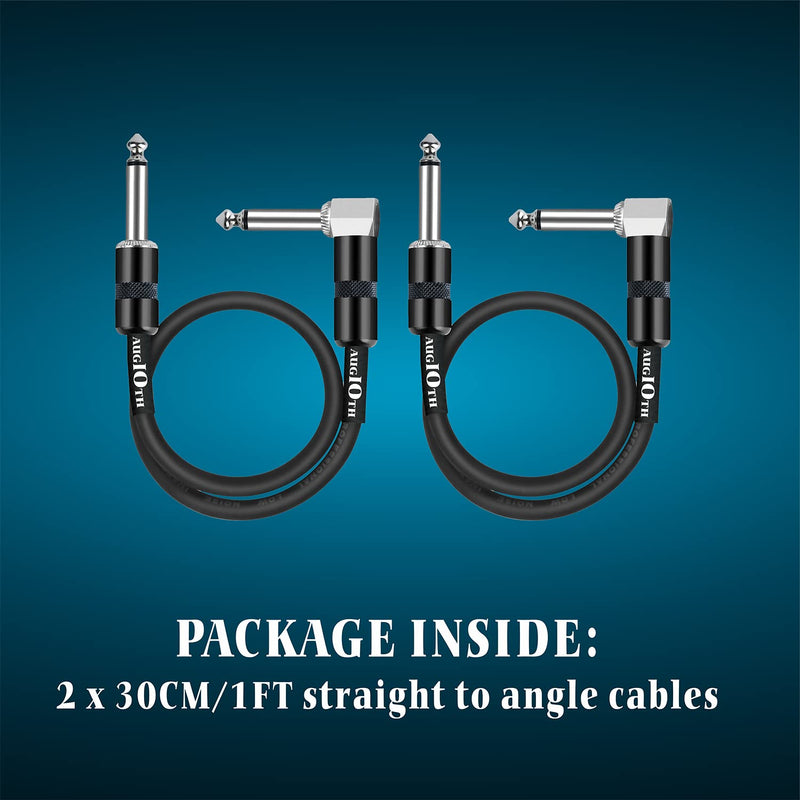 12 Inch Guitar Patch Cable 30 CM Performance Guitar Effect Pedal Cables Straight to Angled 2Pack 12in-2Pack Straight-Angled Black