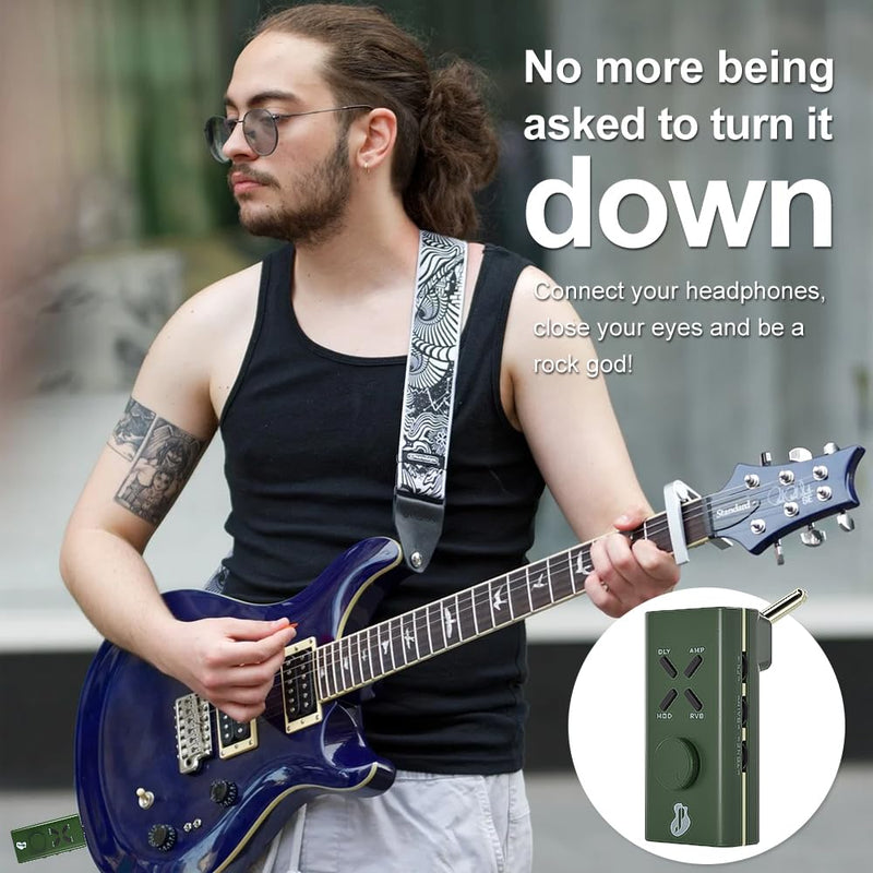 Guitar Headphone Amp, Mini Guitar Headphone Amplifier USB Rechargable Plug-in Portable Pocket Guitar Amplifier with 24 Multi-Effects Clean Overdrive Distortion Modulation Delay and Reverb Green