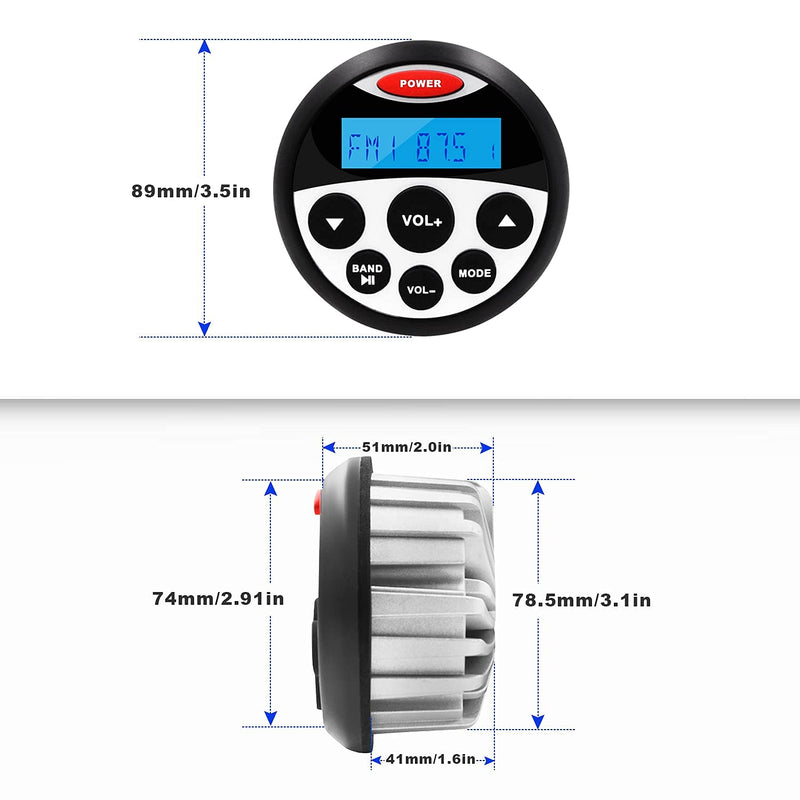 Boat Marine Stereo Receiver Bluetooth - 45 x 4 Watts Audio AM FM Gauge Waterproof Radio Tuner Streaming for Boats Golf Cart ATV UTV and Spa Hot Tubs GR304