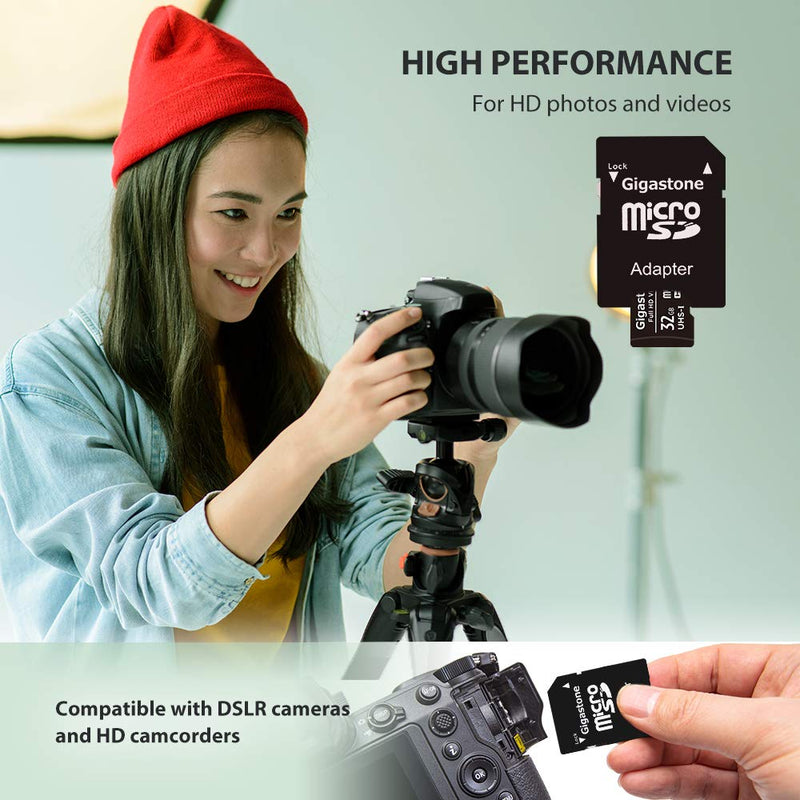 Gigastone 32GB Micro SD Card with Adapter, U1 C10 Class 10 90MB/S, Full HD available, Micro SDHC UHS-I Memory Card - Full HD Video Series 32GB Full HD Video 1-Pack