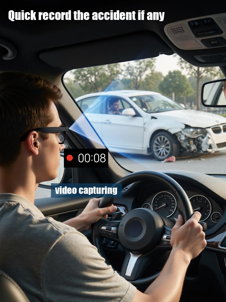 ZXQ Smart AI Camera Sunglasses, Black Frame with Dark Lenses, Digital Recording Eyewear for Photos and Videos Black + Clear Lens