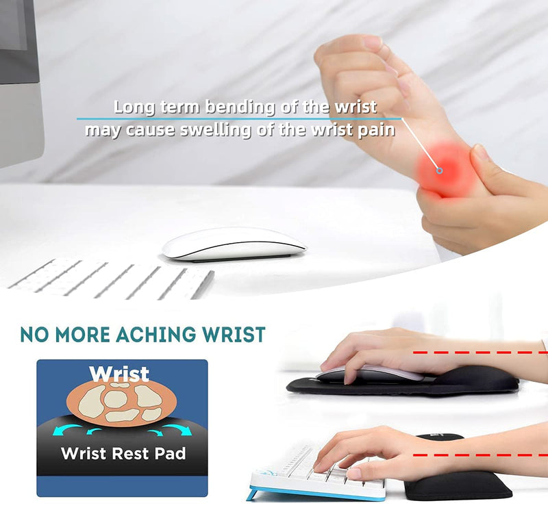 Ergonomic Keyboard Wrist Rest Pad and Mouse Pad Hand Support for Laptop Computer Wrist Rest Support Cushion Nonslip Memory Foam Set for Office Gaming Easy Typing & Pain Relief - Black