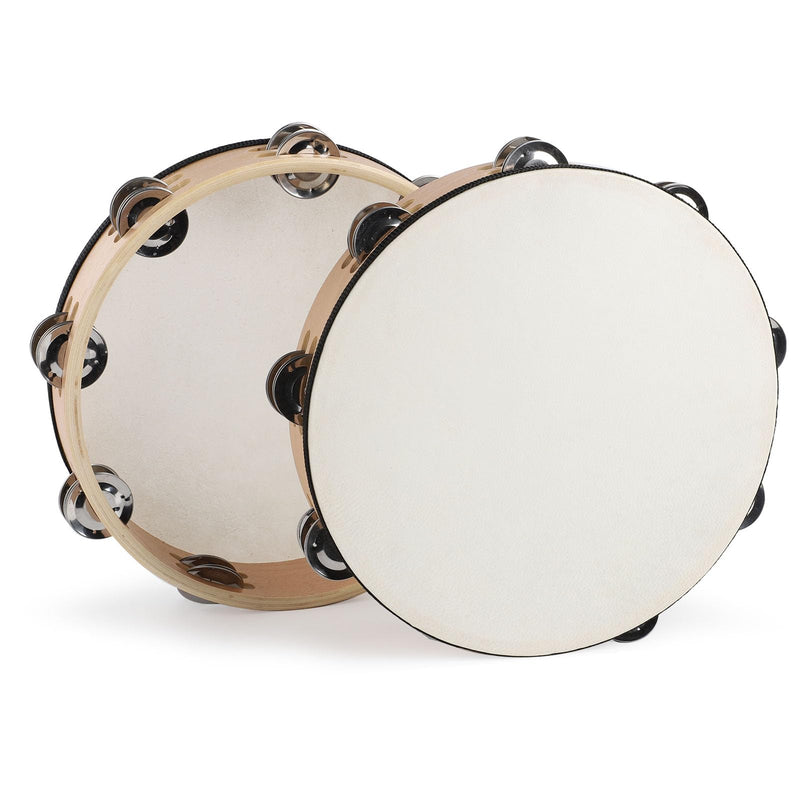 10 Inch Goatskin Tambourine With 8 Pairs of Metal Jingles Hand Held Drum Tambourines for Kids Adults Church Dance Games KTV Party 10 inch