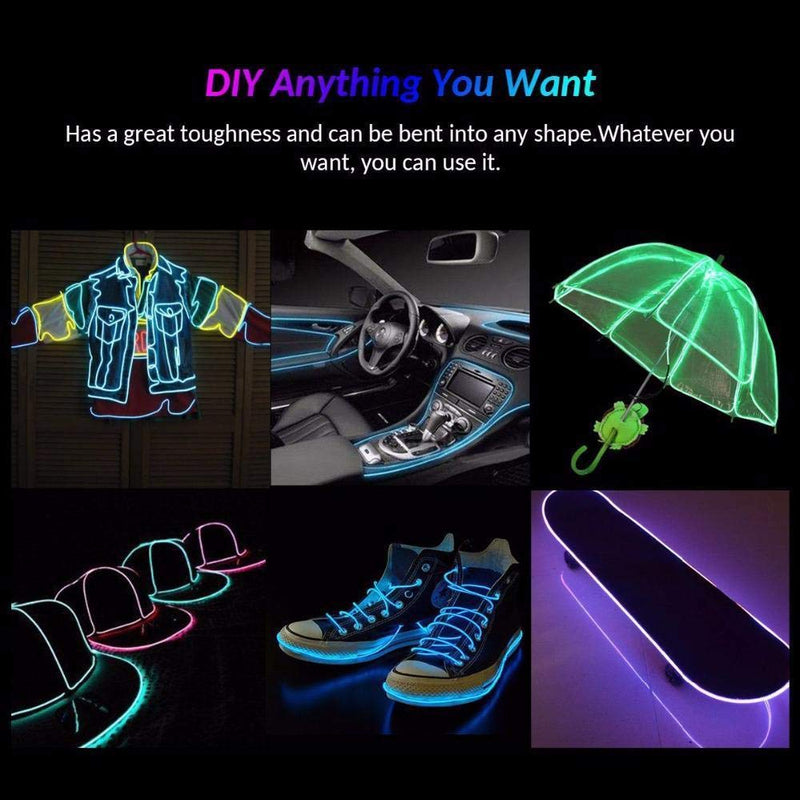 Searik LED Neon Light 16.4ft/5m, Portable Hot Pink EL Wire Glowing Rope Lights LED Strips String Light with Battery Controller for Halloween Decorations Party Favor Festival Car DIY Clothes Decor