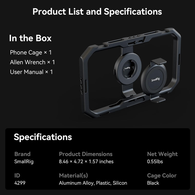 [AUSTRALIA] - SmallRig Universal Quick Release Phone Cage, Aluminium Alloy Magnetic Smartphone Video Rig Support for Apple MagSafe, Sturdy Phone Video Stabilizer Case for iPhone for Samsung for Huawei and More-4299 