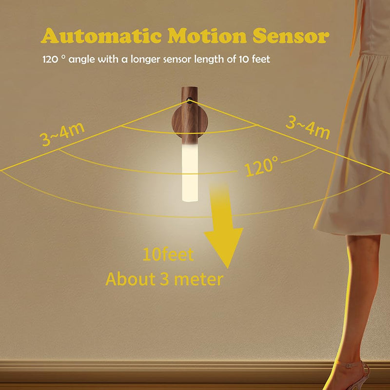 [AUSTRALIA] - LANDGOO Wooden Motion Sensor Lights Indoor, Magnet Body Hallway Rechargeable LED Wireless Battery Operated Wall Sconce, Portable Decor Torch Night Lighting for Bedroom (Walnut Wood 2PCS) Small Walnut Wood 2ps 