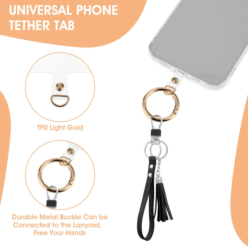 6Pcs Phone Lanyard Patch Pad with 6 Metal Spring Rings, Universal Phone Tether Tab Phone Strap Connector Multifunctional Mobile Phone Lanyard Patch for Most Cell Phones Cases(Gold) Gold