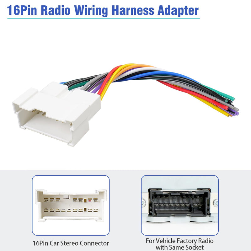Radio Wiring Harness Connector Compatible with Hyundai Elantra Sonata Accent Tucson Kia 02-06, 16Pin Car Stereo Wire Harness Adapter Cable Plug