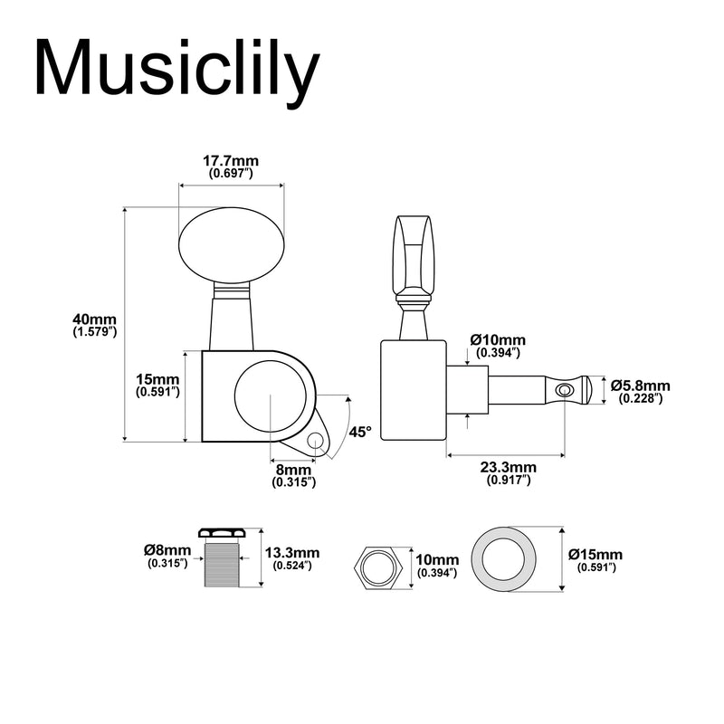 Musiclily 6 inline Sealed Guitar Tuners Tuning Pegs Keys Machine Heads Set for Strat Tele Electric Guitar Replacement,Kidney Button Chrome Kidney Button Chrome
