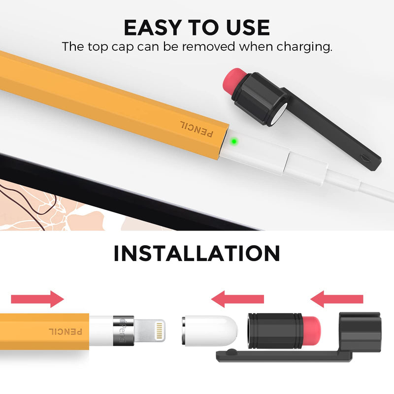 iPencil Case Sleeve Silicone Protective Cover Perfect Grip Skin Classic Design with Sturdy Clip Compatible with Apple Pencil 1st Generation (Yellow) Yellow