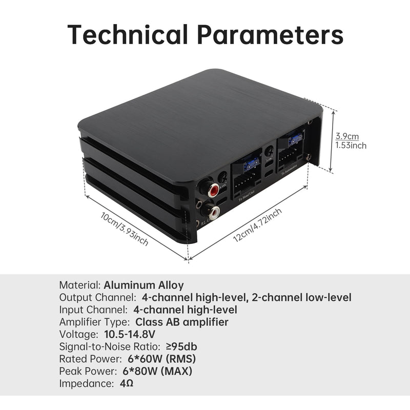 4-Channel Full-Range Amplifier, 4 Channel 80W x 4 Class A/B Audio Modification Power Amplifier Digital Sound Processor for Android Car Player