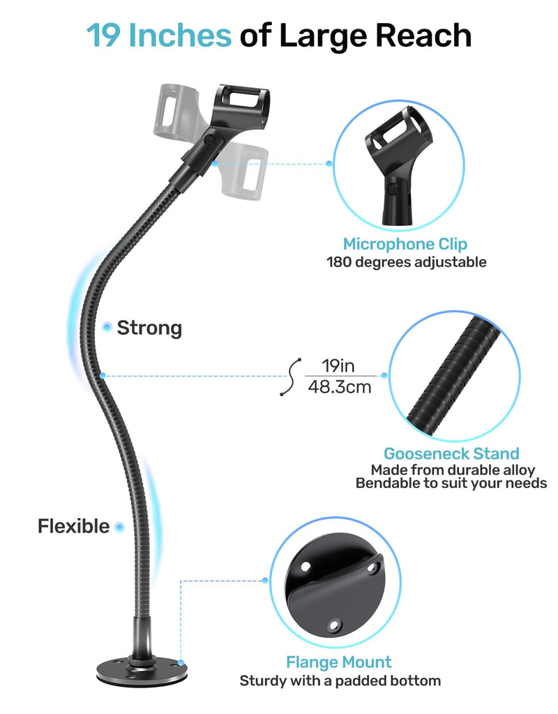 [AUSTRALIA] - 19-inch Gooseneck Microphone Holder Stand, Desktop & Wall Mounted, Heavy Duty Flexible Microphone Arm Stand with Flange Mount Base, Ideal for Podium, Studio, Lecture, Podcast, Gaming, Streaming 19 Inch + Flange Mount 