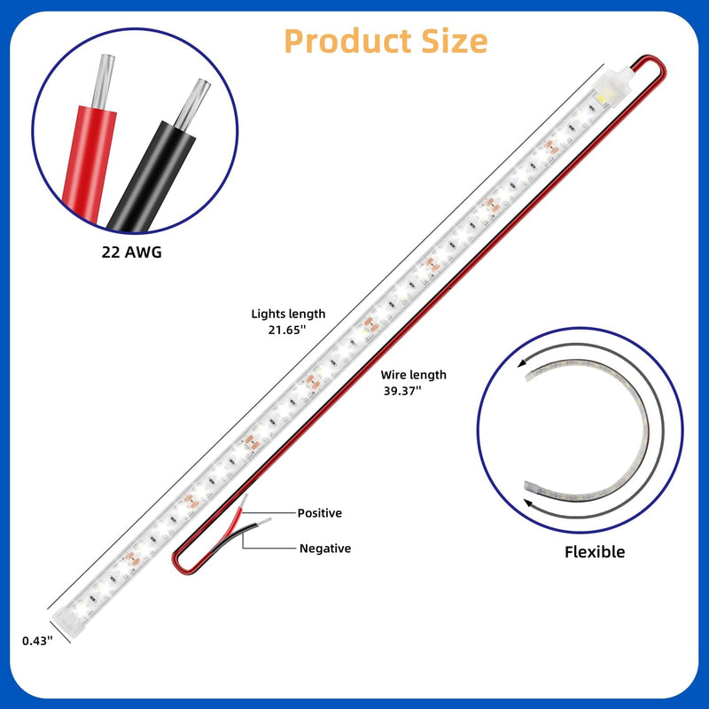 [AUSTRALIA] - Boat Marine Submersible Led Strip Lights, 4 Pcs 20 Inches 12V Super Bright Boat Interior Lights, IP68 Waterproof Marine Led Strip Lights Night Fishing Lights for Boats, Kayak (Red) Red/20'' 
