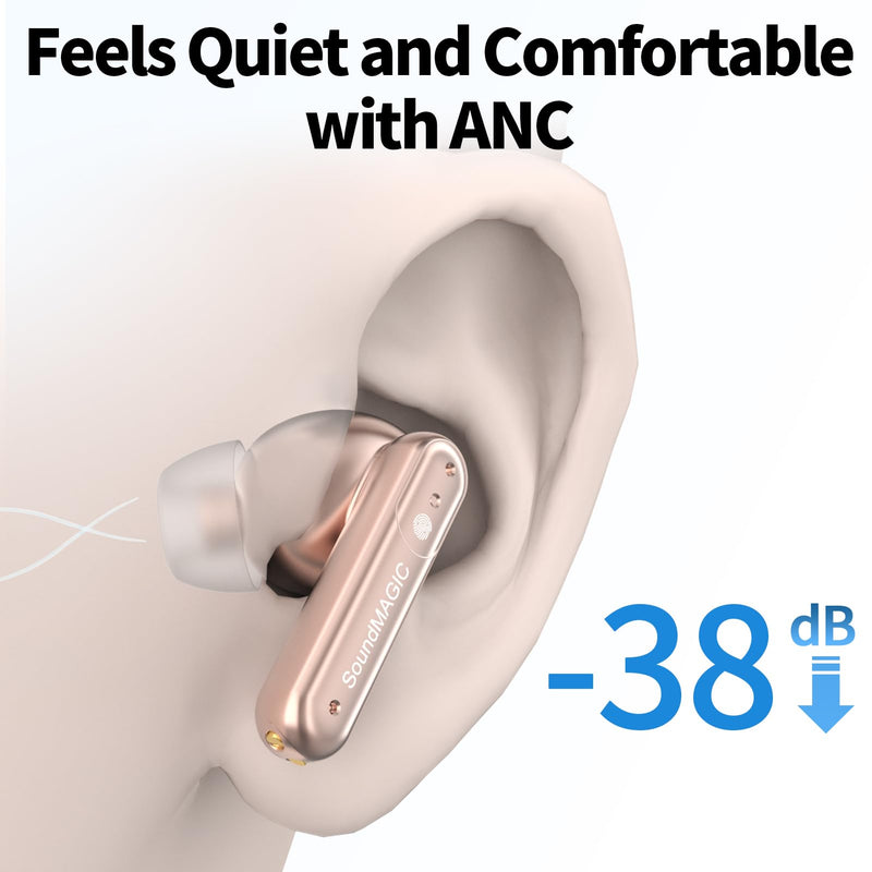 SoundMAGIC T80BT True Wireless Earbuds, Hybrid ANC, HiFi, Clear Calls, Pink | Comfortable noise reduction, Rich layered stereo, Pressure-free wear, 25hr battery, IPX5 waterproof, Seamless dual pairing