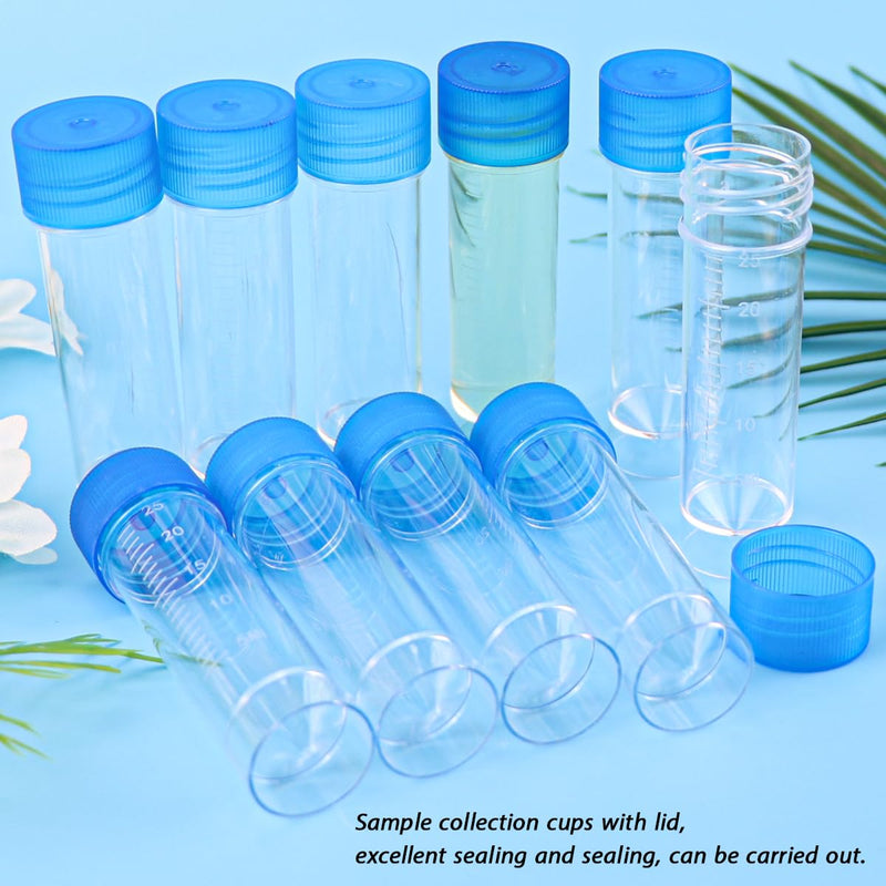 FERCAISH Pack of 10 Sample Tubes with Blue Screw Lid, 30 ml Sample Tube, Disposable Urine Tubes, Plastic Marker, Test Tubes, for Laboratory and Hospital