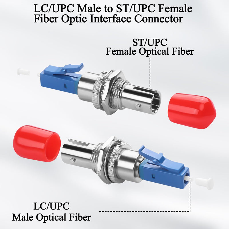 QIANRENON LC to ST Hybrid Fiber Simplex Adapter Coupler SM 9/125μm LC/UPC Male to ST/UPC Female Fiber Optic Interface Connector for Patch Cord Pigtail Optical Power Meter Red Light Pen FTTH