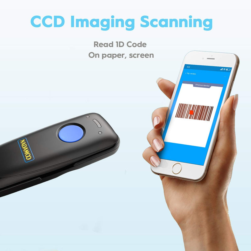 NADAMOO Wireless Barcode Scanner Compatible with Bluetooth, with Charging Dock, Portable USB 1D Bar Code Scanner for Inventory, 2.4G Wireless & Wired Barcode Reader for Tablet iPhone iPad Android iOS Blue