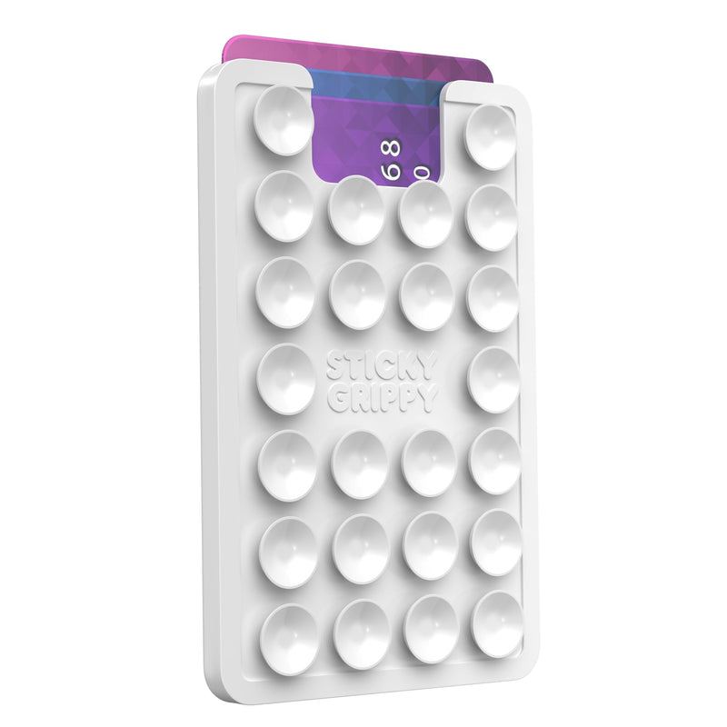 Suction Phone Card Holder Mount, Phone Wallet, Silicon Adhesive Phone Accessory for iPhone and Android, Hands-Free Mirror Shower Phone Holder, TikTok Videos and Selfies (White) White