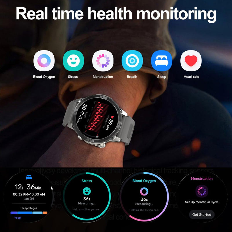 Smart Watch for Men Women, Fitness Tracker with GPS and Compass, 1.43" AMOLED Screen Fitness Watches with Altitude, Air Pressure, Female Cycle, IP68 Outdoor Watch for Android/iOS