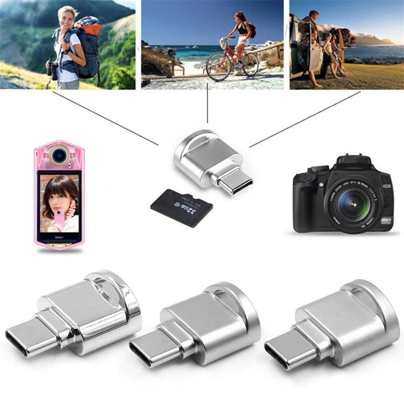 CY 2pcs USB Type C USB-C to Micro SD SDXC TF Card Reader Adapter for Laptop Cell Phone (2pcs/Set) silver